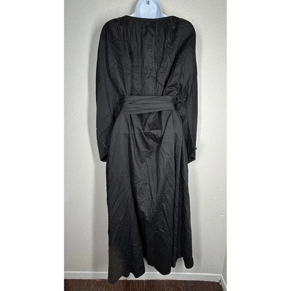 Mara Hoffman Black Wrap Midi Dress Long Sleeve Tie Waist Organic Cotton 3X $595